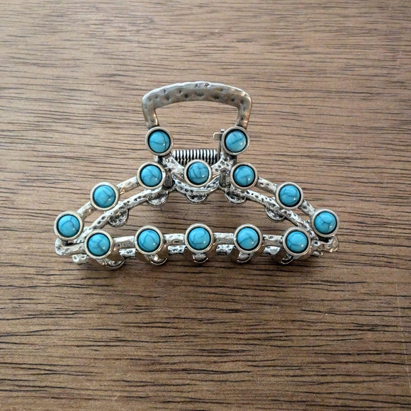 Western Boho Silver and Turquoise Hair Clip - Picture 1 of 7